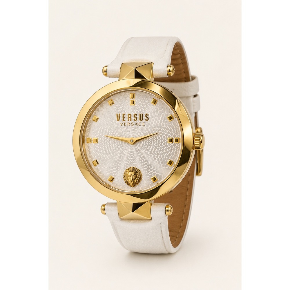 Versus Versace Watch Women OS White Gold Good SCD040016 Lion Head Leather‎ Strap